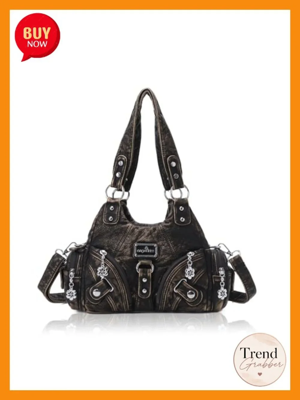 Vegan Leather Hobo Shoulder Tote Bag Multi-Pocket Zipper